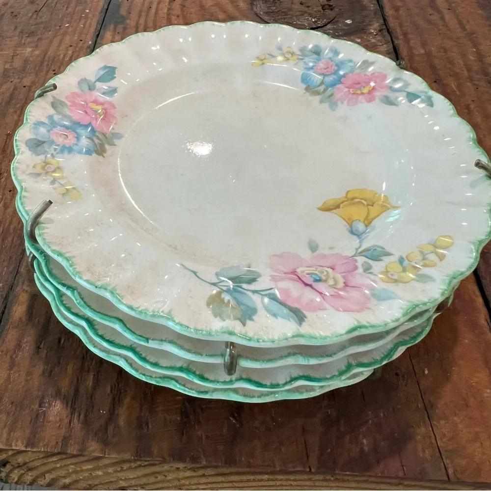 Floral Ceramic Dessert Plates Set of four decor hanging braces Sebring Porcelain